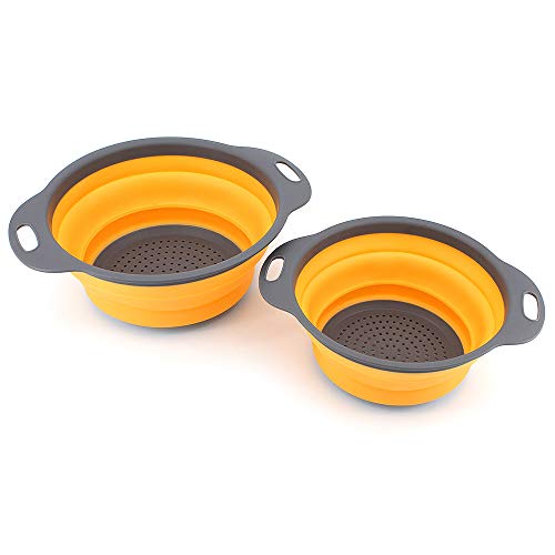 ShawFly Cesta de Drenaje Plegable Juego de colador Plegable Cesta de Comida de Frutas y Verduras Cesta de Lavado de 2 Piezas, para escurrir pastas, Vegetales y Frutas (Naranja)