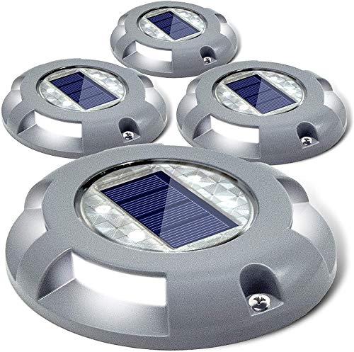 Siedinlar Luces solares para terraza entrada muelle luz LED con energía solar al aire libre impermeables marcadores de carretera para paso acera escalera jardín camino patio 4 unidades (blanco)