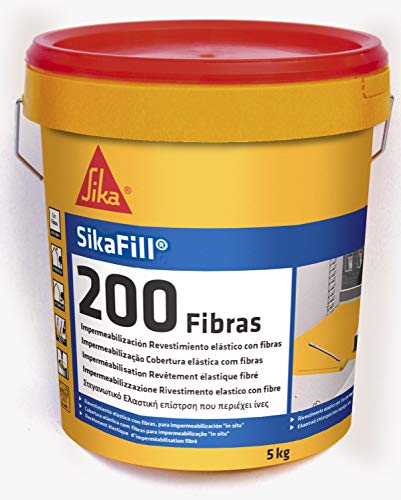 Sikafill-200 fibras, Pintura elástica con fibras para impermeabilización, Gris, 5kg