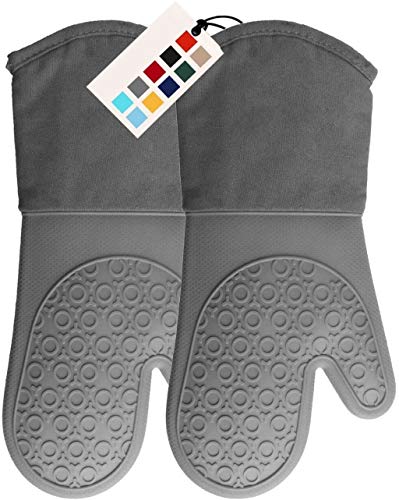 SKILEC Guantes para Horno, Manoplas Horno de Silicona Impermeable- Guantes Cocina Resistentes al Calor hasta 300ºC - Guantes Horno Profesional para Barbacoa, Olla, Hornos, Chimenea (Gris)