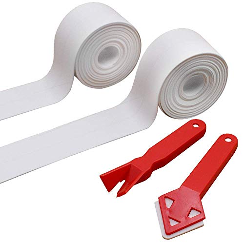 SnailGarden 2 Rollos Autoadhesivas Cinta de Sellado & 2 Raspadores,PVC Impermeable Tira de Sellado de Baño Cocina Bañera