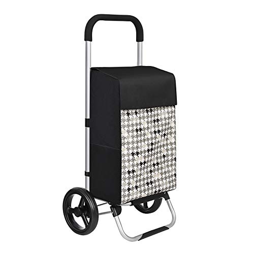 SONGMICS Carro de Compra, Carrito de Mercado, Cochecito con Ruedas Silenciosas, Capacidad 40L, con Compartimiento y Gancho, 47 x 33 x 97 cm, Diseño de Pata de Gallo, Negro KST06BF