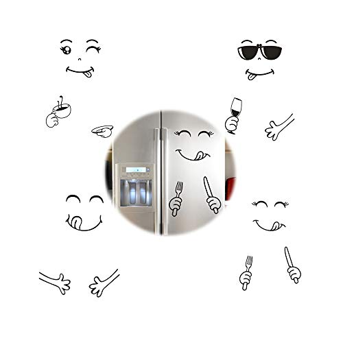 SoundZero 8 pcs Pegatina Refrigerador, Lindo Etiqueta Nevera Cara Sonriente Cocina Nevera Pegatinas De Pared Arte Smiley Monocromo Divertidas Y Creativas Decoración del Hogar Pegatinas