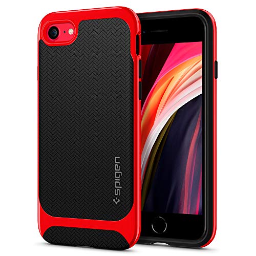 Spigen Funda Neo Hybrid Herringbone Compatible con iPhone SE 2020, Compatible con iPhone 8 y Compatible con iPhone 7 - Rojo Dante