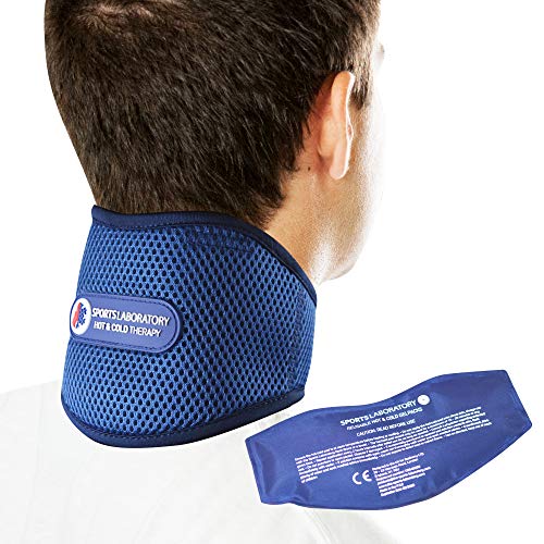 Sports Laboratory Collarín Cervical Pro+ para el Alivio del Dolor de Cuello, Bolsa De Gel Reutilizable para Integrado Terapia Frío y Calor, Ajustable, Guía Gratuita para el Dolor Cervical