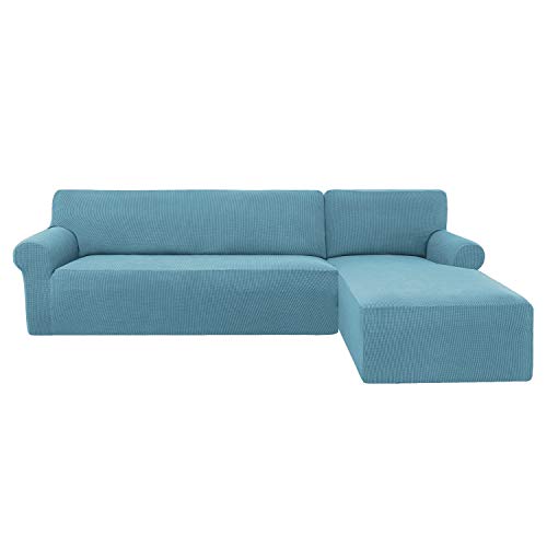 subrtex Funda Sofa Chaise Longue Brazo Derecho Elastica Largo Protector para Sofa Chaise Longue Derecha Antimanchas Ajustable (Azul Claro)