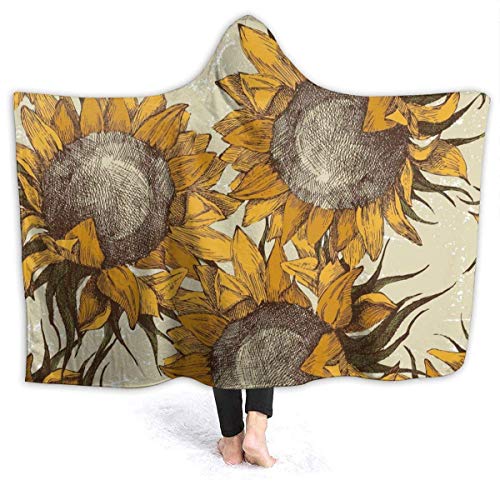 Sudadera con Capucha, Manta, Girasoles, con Capucha, Abrigo, Capa, suéter, para Mujer, Grueso, para Oficina en casa, Chal de Franela con Mangas, 50 "x 40"