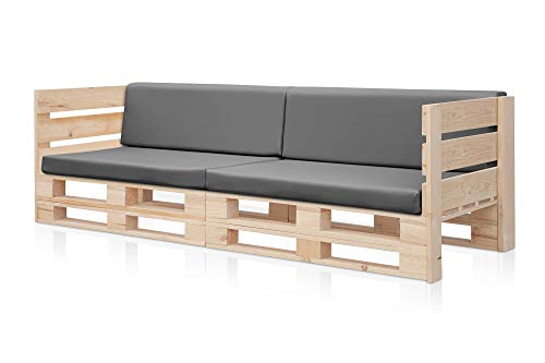 SUENOSZZZ-ESPECIALISTAS DEL DESCANSO 2 Sofas PALETS Madera para Jardin sin Barniz con colchonetas de Polipiel Color Ceniza. Palets Europeos con Respaldo y Asiento