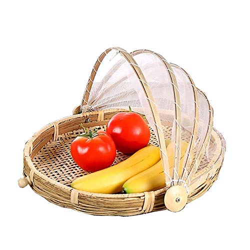 SZETOSY Cesta de bambú para Tienda de campaña, Cesta de Malla para Servir Alimentos, para Picnic, Comida, para Exteriores, a Prueba de Polvo, para Frutas, Verduras, Pan, estilo3, Dia.30cm