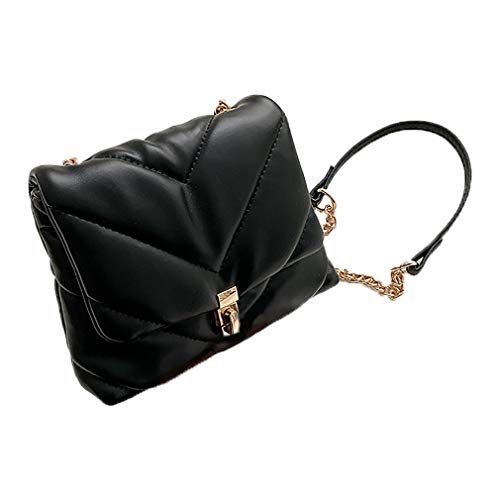 SZYZ Bolsos de Cuero de PU Bolso de Hombro Acolchado Bolso con Solapa para Mujer Bolso de Mano para Mujer con Cadena Negro