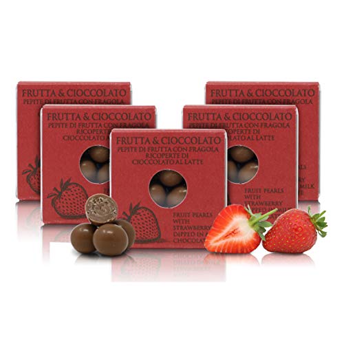 Ta Milano Praliné o Pepitas de Fruta con Fresa Cubiertas de Chocolate con Leche 36% Cacao - 60 gr (Paquete de 5 Piezas)