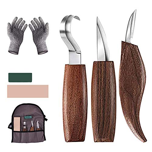 Tallado en madera Kit de herramientas, Talla Kit de Herramientas de madera de trinchar Cuchillo de talla gancho Whittling Cuchillo de talla de la viruta cuchillo afilador de cuchillos para Cuchara