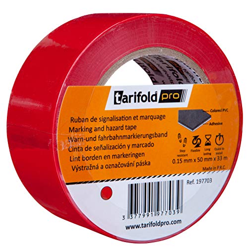 Tarifold 1 Cinta Adhesiva Suelo, Señalización, Seguridad, color Rojo-Rollo 50mm x 33m, 50 mm x 33 M