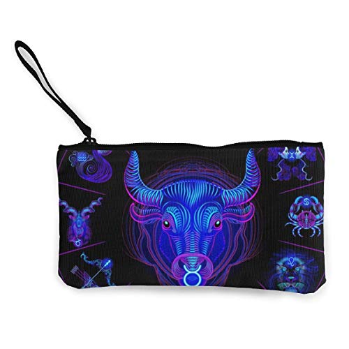 Taurus Neón Horóscopo Círculo Mujeres y Niñas Lindo Moda Monedero Monedero Cambio De Efectivo Bolsa De Cremallera Pequeño Monedero Para Llavero, Dinero Bolsas De Viaje