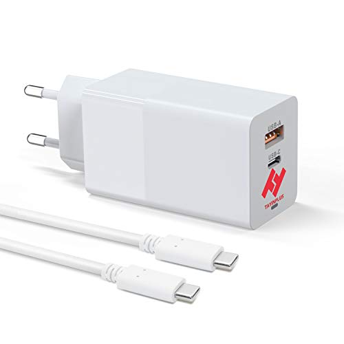 TAYINPLUS GaN USB-C 65W Cargador Type-C PD PPS Fuente de Alimentación para Macbook Pro/Air Ipad Pro/Air Huawei Matebook Chromebook Dell Xps Lenovo Thinkad YOGA Hp Asus Acer con 2M 100W Cable(USB-C+A)