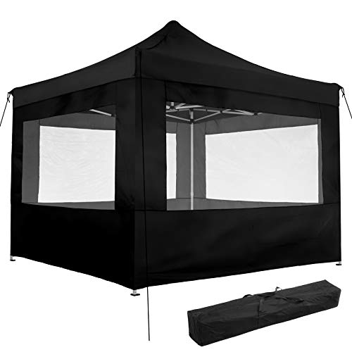 TecTake 800686 Carpa de Jardín 3 x 3m, Plegable, Aluminio, 100% Impermeable, 4 Paneles Laterales, con Cuerdas Tensoras, Piquetas y Bolsa (Negro | no. 403154)