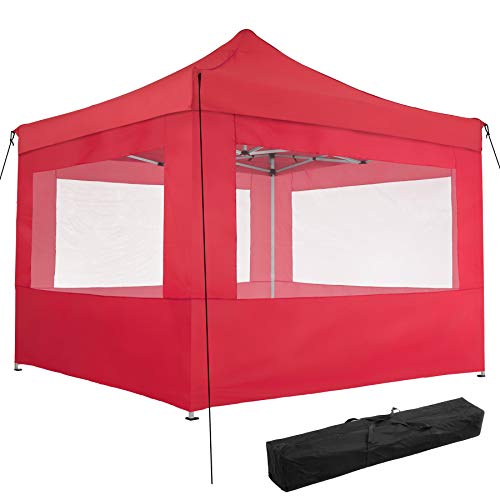 TecTake 800686 Carpa de Jardín 3 x 3m, Plegable, Aluminio, 100% Impermeable, 4 Paneles Laterales, con Cuerdas Tensoras, Piquetas y Bolsa (Rojo | no. 403156)