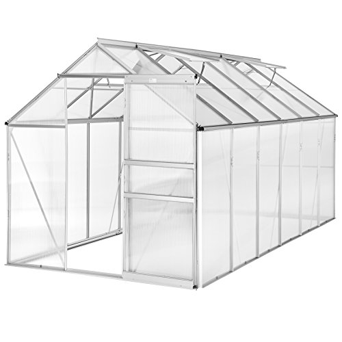 TecTake Invernadero de jardín policarbonato transparente aluminio casero plantas cultivos 375x185x195cm - varios modelos - (375x185x195 cm | no. 402479)