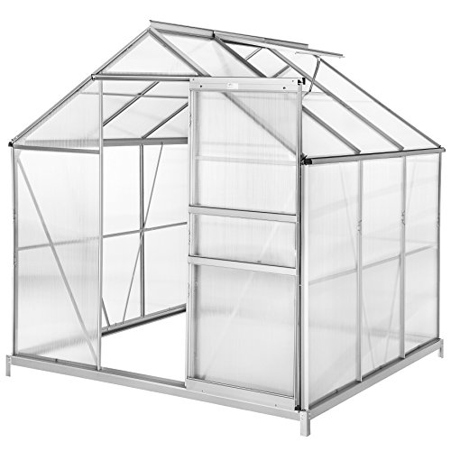 TecTake Invernadero de jardín policarbonato Transparente Aluminio casero Plantas Cultivos 5,85m³ - Varios Modelos - (190x185x195 cm con Base | no. 402472)