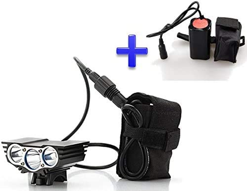 Theoutlettablet® Pack Foco Luz delantera / Foco frontal para Bici 6000 lúmenes Linterna LÁMPARA TORCH frontal 3x CREE XM-L U2 LED de bicicleta /bici lámpara Luz LED frontal para manillar de bicicletas (3 focos, 6000 Lumens) con batería y cargador COLOR NE