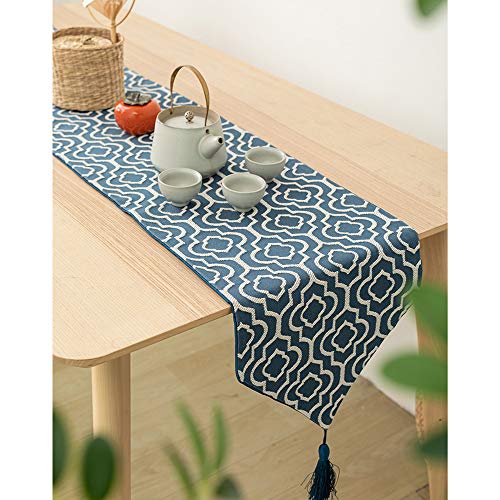 Tiamu Camino de mesa de café jacquard azul de 122 cm con borlas para decoración del hogar, fiesta, boda