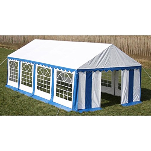 Tidyard Carpa de Jardín para Camping Eventos Fiestas Boda con Marco de Hierro 4x8x3,10m Azul y Blanco