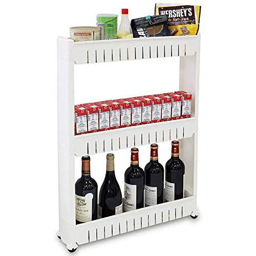 Todeco - Estante con Ruedas, Estantería de Almacenamiento con Ruedas - Material: Plástico - Peso: 1,79 kg - 3 compartimientos, 78 x 54 x 12 cm, Blanco