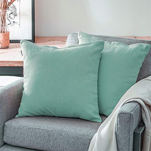 Topfinel Juego 2 Fundas Cojines Cama Sofas de Chenilla Algodón Lino Duradero Almohadas Decorativa de Color sólido para Sala de Estar, sofás, Camas, sillas Dormitorio Jardín Coche 40x40cm Azul