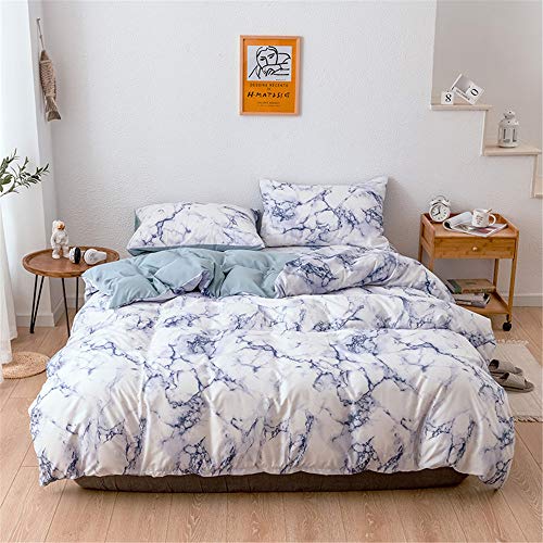 Treer Juego de Ropa de Cama 150/160cm/200X200cm Patrón de Roca Novedad Funda de Almohada 3 Piezas, Cama Matrimonial Confortable para Cama Funda de edredón King (Cama 150/160cm,Mármol - Azul)