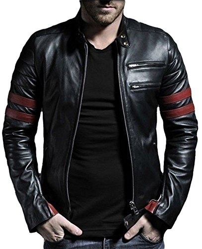 Trendtales Chaqueta de cuero para hombre, piel de cordero, Negro TTKL767 M