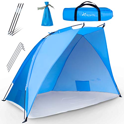 TRESKO® Tienda de Playa Anti UV 50+ | Carpa de Refugio de Sol | Tienda de Campaña con Protección Solar Portátil y Plegable