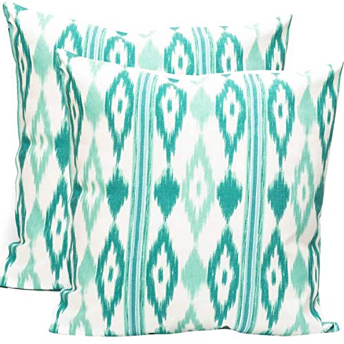 TRESMESTRES Fundas de Cojines 40 x 40 - Estilo Ikat - Decorativos para Sofá, Almohadas/Almohadones para Cama - Decoración para Jardín Exterior o Terraza - Funda Cojín 40 x 40 cm, 2 Pack, Turquesa