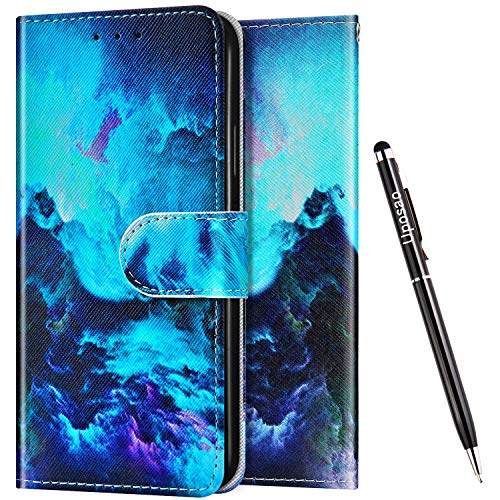 Uposao Funda con Tapa para Huawei Nova 7 Pro,Funda Piel Sintética,Diseño Estampado, Multicolor Flip Libro Billetera Cuero Ranuras Tarjetas,Cierre Magnético Folio Soporte Carcasa,Olas de Nubes