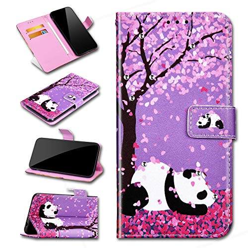 Urhause Funda Compatible con Huawei P Smart 2019 Carcasa Cuero Protectora PU Billetera Funda Pintado Dibujos Tipo Libro Piel Flip Folio Cover Cartera Plegable Soporte Cierre Magnético Case,Panda#1