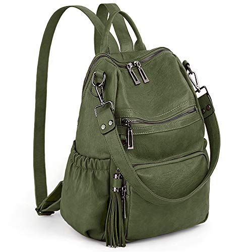 UTO - Bolso Mochila de Mujer Cuero Sintético Bolso Bandolera Bolso Escolar con Bolsillos Laterales con Borlas Verde