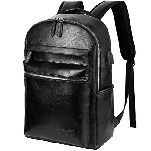 VBIGER Mochila Portatil Cuero PU de Moda 15,6 Pulgadas Mochila Negocios Viaje con Puerto USB (Negro2)