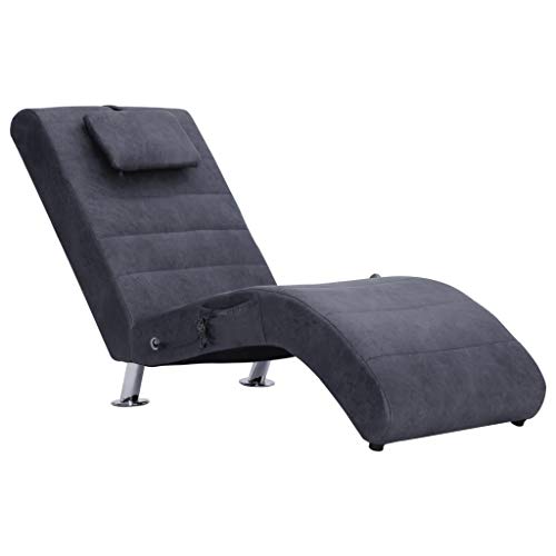 vidaXL Diván de Masaje con Almohada de Ante Artificial Gris Chaise Longue Tumbona Sillón Sofás Mobiliario Muebles Asiento Sillas Cama Colchones Hogar Salón Comedor