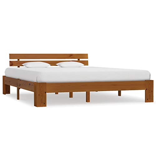 vidaXL Madera Maciza Pino Estructura de Cama Mobiliario Casa Clásica Práctica Cómoda Moderna Robusta y Duradera Sin Colchón Marrón Miel 180x200cm