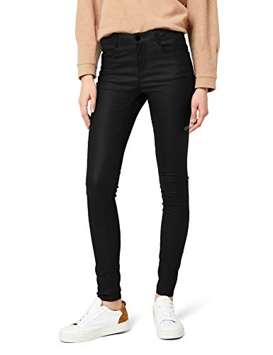 Vila Clothes Vicommit RW New Coated-Noos Pantalones, Negro (Black), 36 (Talla del Fabricante: Small) para Mujer