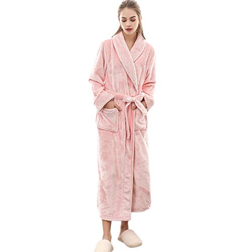 VMFIUNG Bata De Invierno, Vestido De Noche Rosa Albornoz Mujer Invierno Mujer Mantenga Caliente Alargado Coralina Chal Afelpado Albornoz Manga Larga Túnica Cómoda Casa Service@XL