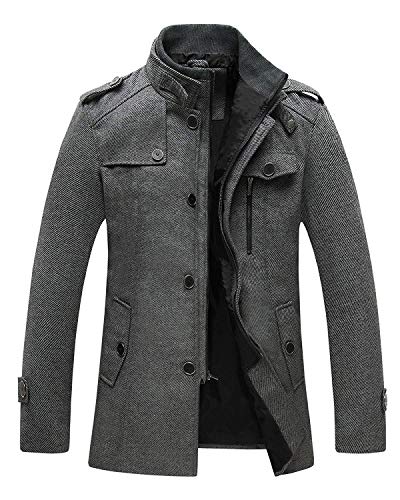 Wantdo Chaqueta de Lana Elegante Antiviento Cuello Alto Hombre Gris X-Large