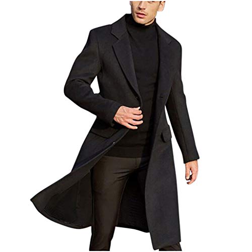 waotier Abrigo Lana Hombre Cazadoras de Hombre de Estilo británico para Hombre Abrigo Largo de Color sólido Slim fit Botonadura de Moda Abrigo de Lana cálido Singular