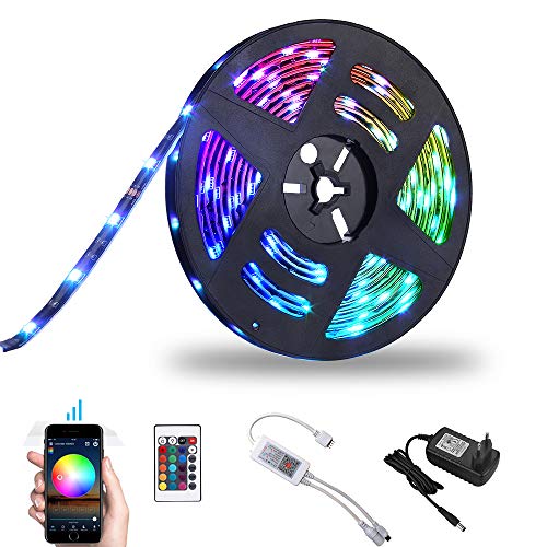 WIFI Tira LED Tira Iluminación Inteligente RGB 5M Bawoo 150 LED Cinta luminosa Wifi Tira luz Smart Strip LED Tiras Wifi Impermeable ALEXA Google Home IFTTT Teléfono Control Remoto 24 Teclas (Can 10m)