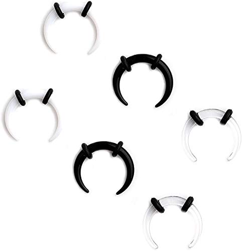 WillTen 3 Pares Acrílico C-Forma Pincher Tapers Septum Búfalo Ecarteur Tunnel Plug Piercing Nariz Pezon o Oreja con Negro O-Piercing 6MM