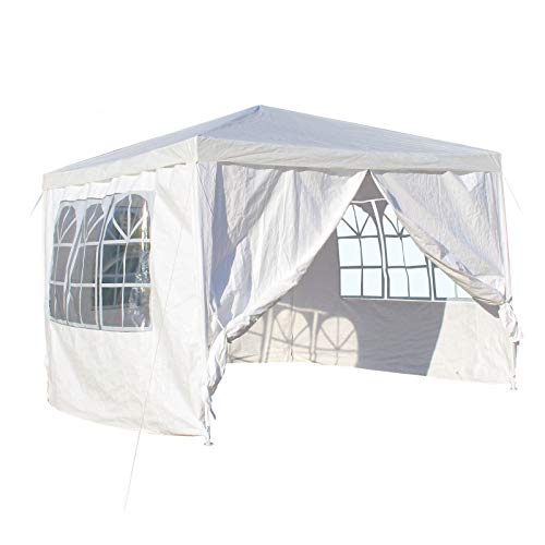 WilTec Carpa de jardín con Elementos Laterales Desmontables 3x3m Blanca con Ventanas Cenador para Exterior