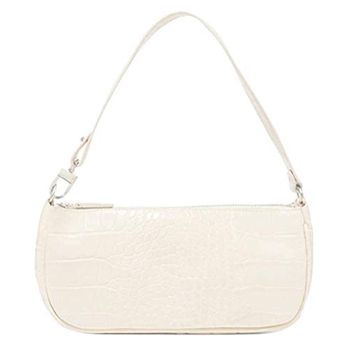 Wisvis Black Sling Backpack,Cross-Body Saddle Bag Handbag Bag Retro Underarm Vintage Crocodile Pattern bolso de mano de piel sintética para mujer, color Blanco, talla Medium