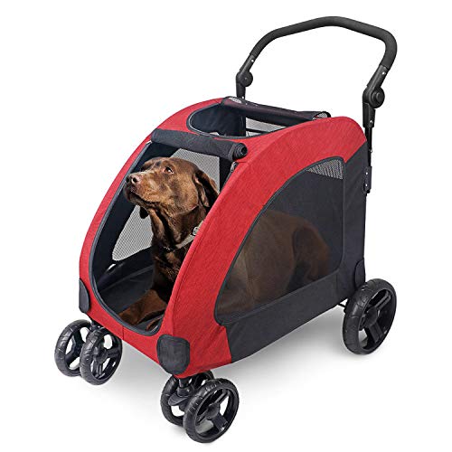 Wooce Pet Carrito de Cuatro Ruedas Trolley para Perros Carritos de Gatos Plegables para Perros Grandes medianos Salientes, Carga Dentro de 60 kg - Rojo