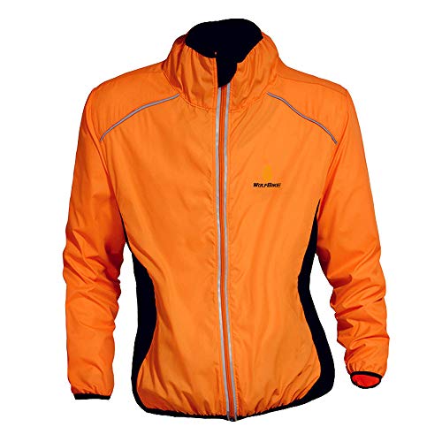 WOSAWE Chaqueta de Alta Visibilidad para Hombre, Ultra-Light Excursionismo Bicicleta Chaqueta de Viento (BC220 Naranja XL)