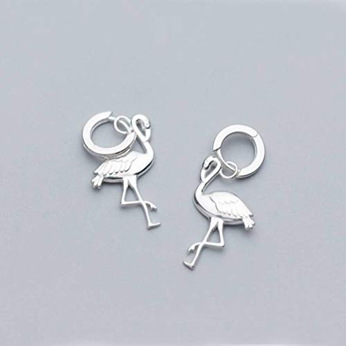 WOZUIMEI S925 Hebilla de Hongo Blanco Estilo Coreano Femenino Pendientes de Flamenco Simples Pendientes de Animales Lindos de ModaUn par