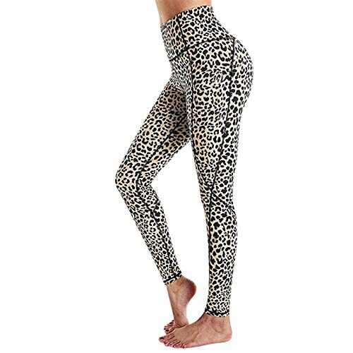 WUCHENG Polainas de Las Mujeres Bolsillos Casual Leopard Impreso Caderas Aptitud Polainas Pantalones de Entrenamiento Horts Yo-ga Pantalones de Cintura Alta Operando Leggings para Mujer